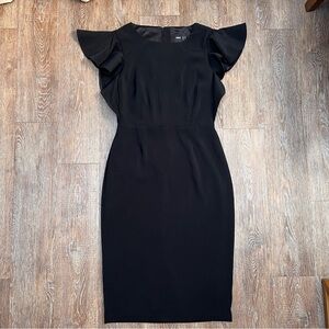 ASOS DESIGN Black Flutter Ruffle Sleeve Bodycon Midi Dress - US Size 6